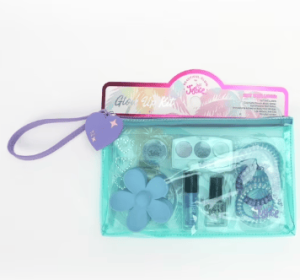 Justice Girl's Glow Up Kit and Wristlet Pouch Set, 10-Piece Set, Teal/Purple